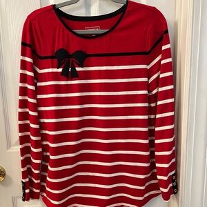Charter Club Red & White Striped Bow Top Sz PXL